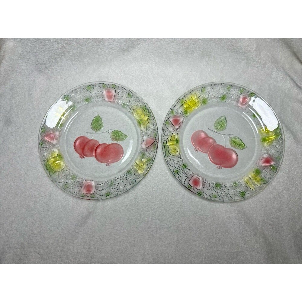 Vintage FNG Firna Glass Plate Clear With Fruit Design, Indonesia 9 3/4